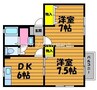 グリーンレーベル　A棟 2DKの間取り