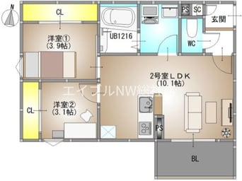 間取図 REGALEST 庭瀬Ⅱ
