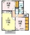 セジュール２１　B棟 2LDKの間取り