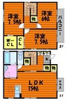 ハートハウス　B棟 3LDKの間取り