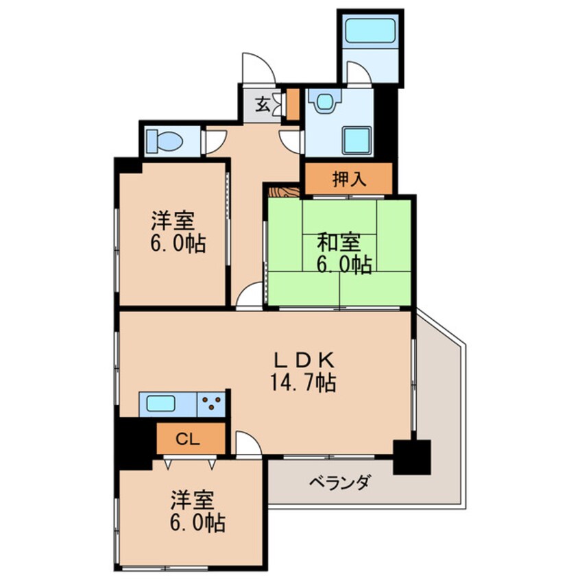 間取図 名古屋市営地下鉄東山線/千種駅 徒歩9分 7階 築34年