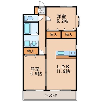 間取図 名鉄瀬戸線/森下駅 徒歩8分 2階 築23年