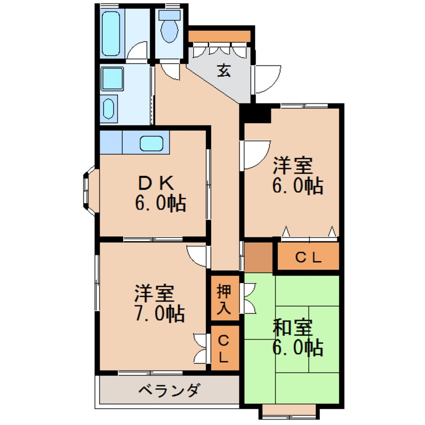 間取図 名鉄瀬戸線/尼ケ坂駅 徒歩6分 3階 築33年
