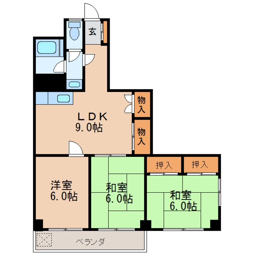 間取図 名鉄瀬戸線/尼ケ坂駅 徒歩7分 9階 築47年