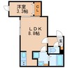 quador車道 1LDKの間取り