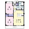 メゾン　ラフィーネ 2LDKの間取り