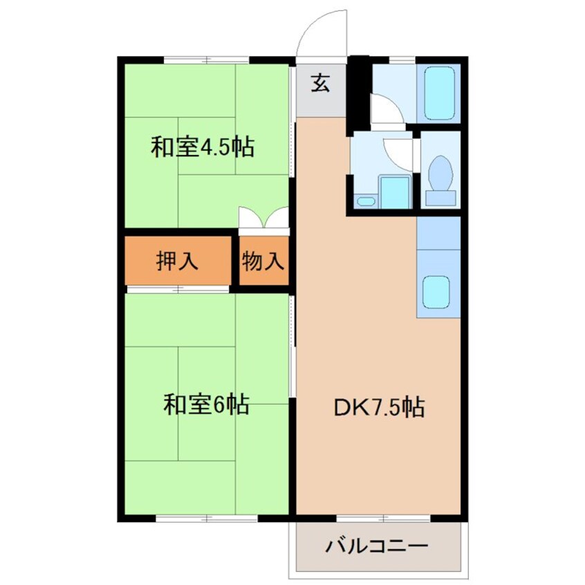 間取図 中央線/日野駅 徒歩13分 2階 築43年