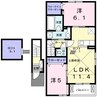 ビアンコシェル　こうか　Ⅰ 2LDKの間取り