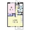 Ｖｉｌｌａプリムローズ 1LDKの間取り
