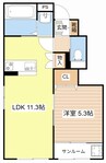 グッドライフステージ南川瀬 1LDKの間取り