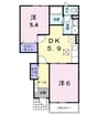 メイプルリーフⅡ 2DKの間取り