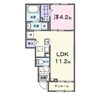 グランドハイツ水戸 1LDKの間取り