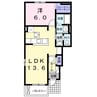 レイクともⅡ 1LDKの間取り