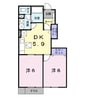 フロントパークこうかⅡ 2DKの間取り