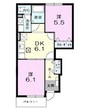 メイプルリーフⅡ 2DKの間取り