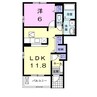 アビタシオン高宮 1LDKの間取り