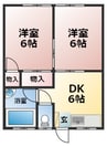 アクア上白川A棟 2DKの間取り