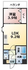 クレア大牟田駅前 1LDKの間取り