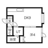 アークコート北大西Ⅲ 1DKの間取り