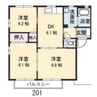 サリーレ太陽Ⅱ　Ａ棟 3DKの間取り
