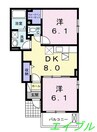サンメゾン郡Ａ 2DKの間取り