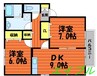 ボンヌシャンスISIDA　Ｂ棟 2DKの間取り
