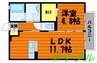 クレイドル浜町 1LDKの間取り