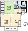 サリーレ太陽Ⅱ　Ｂ棟 2Kの間取り