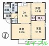 サリーレ太陽Ⅱ　Ａ棟 3DKの間取り