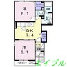 アルカンシエル 2DKの間取り