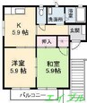 コスモタウン　C棟 2DKの間取り