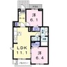 レスペヘリオスＢ 2LDKの間取り