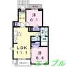 レスペヘリオスＢ 2LDKの間取り