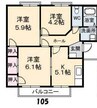 オーキッド倉敷Ⅱ　Ｂ棟 3Kの間取り