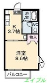 アヴェニール　Ⅱ棟 1Kの間取り