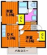 バリュージュ21Ｃ棟 2DKの間取り