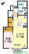 ヴィルヌーブカノン 1LDKの間取り