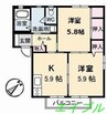 ディアス塩津　B棟 2Kの間取り