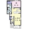 ベルカーサＢ 1LDKの間取り