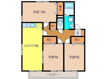 間取図 鹿児島本線/基山駅 徒歩7分 2階 築23年