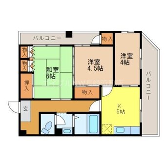 間取図 長崎市電１系統<長崎電気軌道>/岩屋橋駅 徒歩12分 3階 築51年