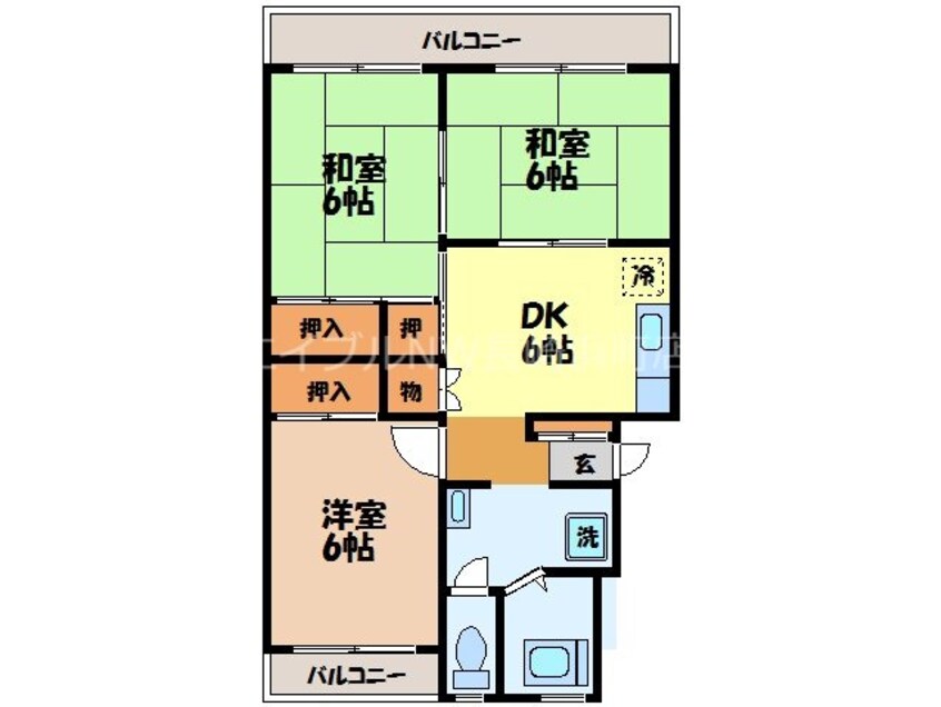 間取図 長崎市電１系統<長崎電気軌道>/若葉町駅 徒歩34分 3階 築44年