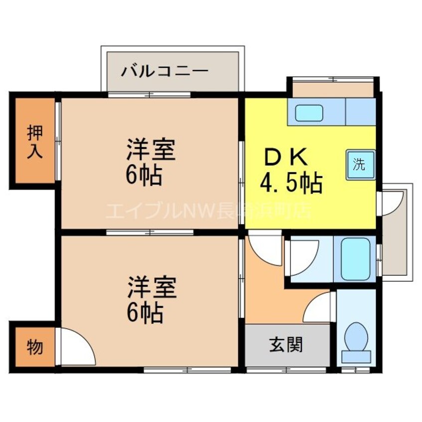 間取図 長崎市電１系統<長崎電気軌道>/大橋駅 徒歩19分 2階 築47年