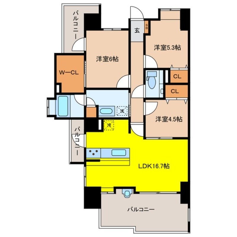 アクタス籠町グランミライ 3LDKの間取り