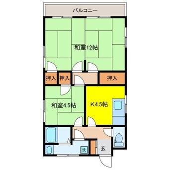 間取図 長崎市電１系統<長崎電気軌道>/岩屋橋駅 徒歩7分 2階 築46年
