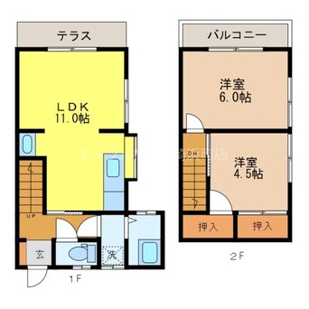 間取図 長崎本線/道ノ尾駅 徒歩23分 2階 築41年