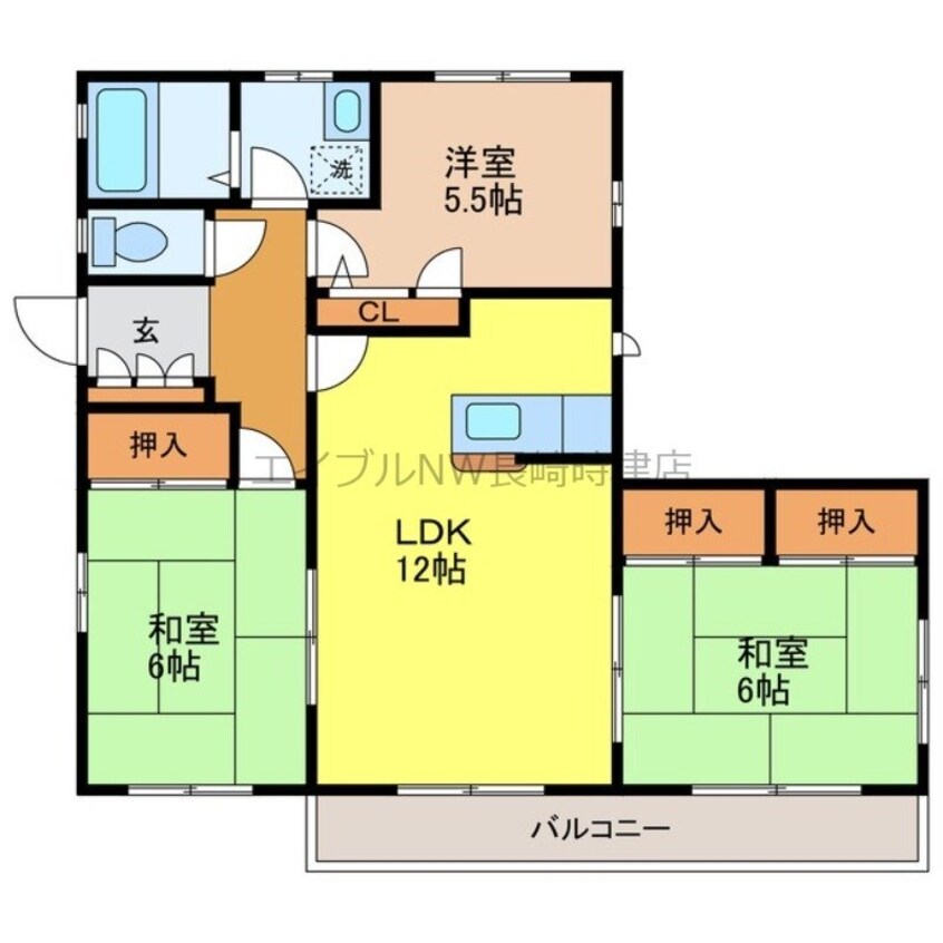 間取図 長崎本線/高田駅 徒歩21分 2階 築30年