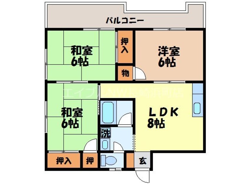 間取図 長崎市電１系統<長崎電気軌道>/岩屋橋駅 徒歩4分 4階 築40年