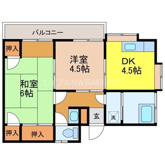 間取図 長崎市電３系統<長崎電気軌道>/諏訪神社駅 徒歩8分 2階 築38年