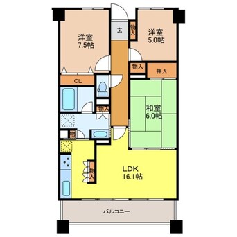 間取図 長崎本線/道ノ尾駅 徒歩27分 6階 築22年